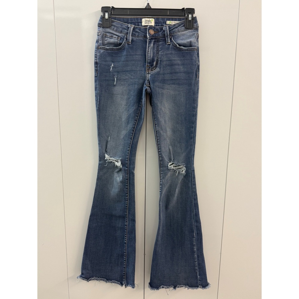 Simple Society Eco-Friendly Distressed Flare Jeans Blue Medium Wash 00/23